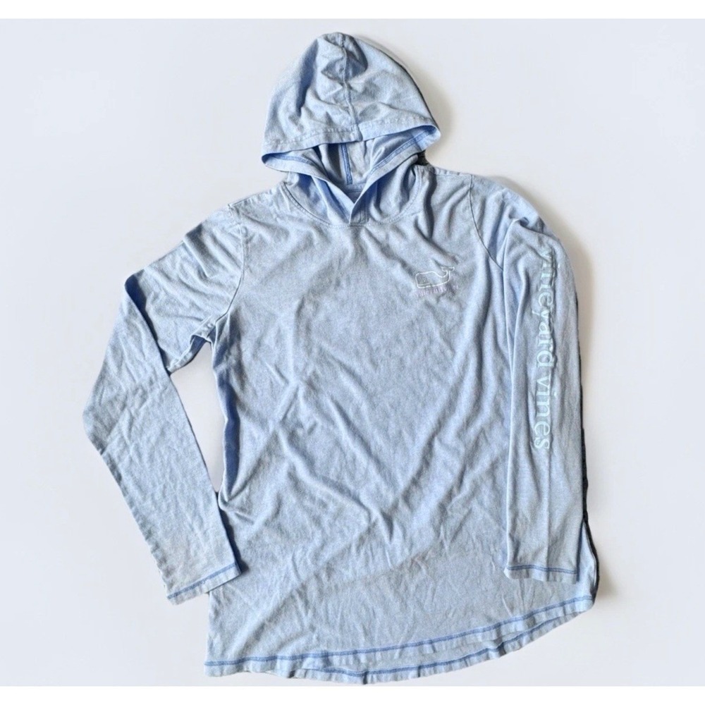 Vineyard Vines Hooded Shirt Edgartown Whale Logo Long Sleeve Blue‎ Small